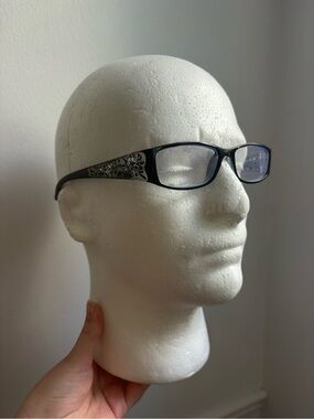 Black Reading Glasses with Decorative Silver Temple Accents